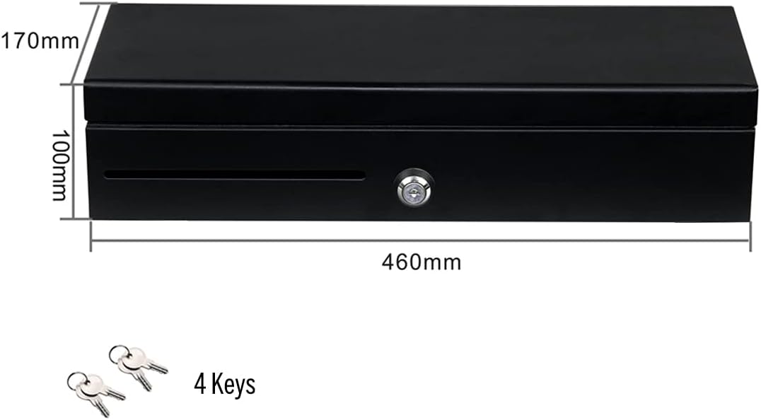Registrierkasse Schublade 12V/24V Kassenschublade Kasse Kassenlade Geldlade für POS-Belegdrucker System, mit RJ11-Schnittstelle, 6 Banknoten und 8 Münzen