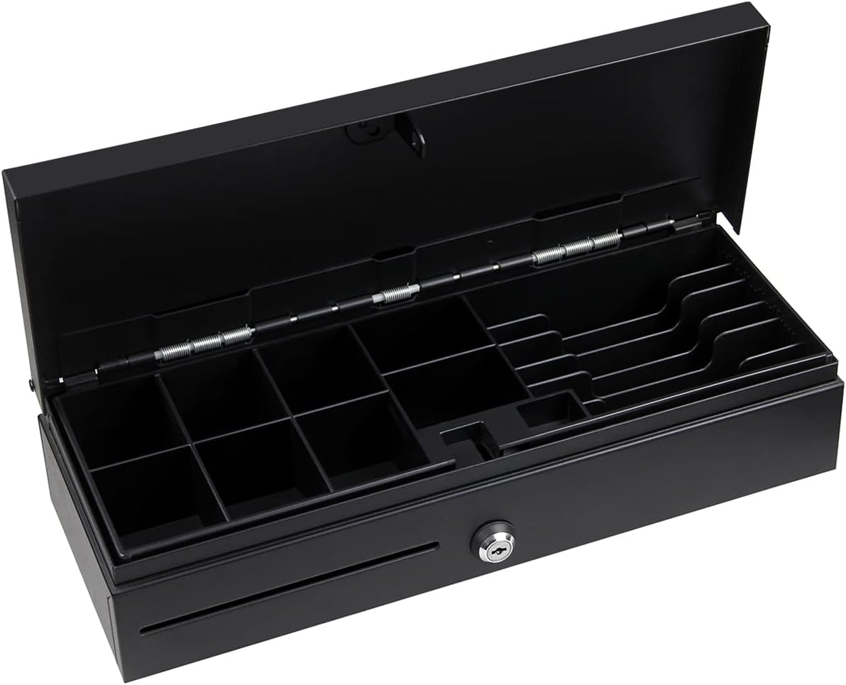 Registrierkasse Schublade 12V/24V Kassenschublade Kasse Kassenlade Geldlade für POS-Belegdrucker System, mit RJ11-Schnittstelle, 6 Banknoten und 8 Münzen