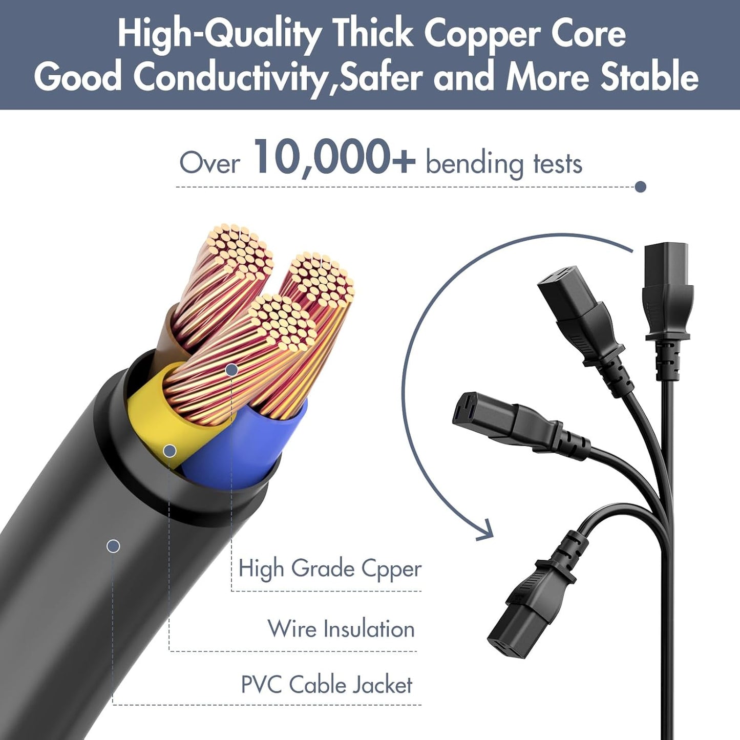 Kaltgerätekabel 2M PC Stromkabel Netzkabel Power Cable für Computer Monitor Bildschirm LG Vizio TV Epson Drucker Beamer ION Pathfinder Guitar Amp Sprecher IEC C13 Buchse Kaltgerätebuchse Schwarz