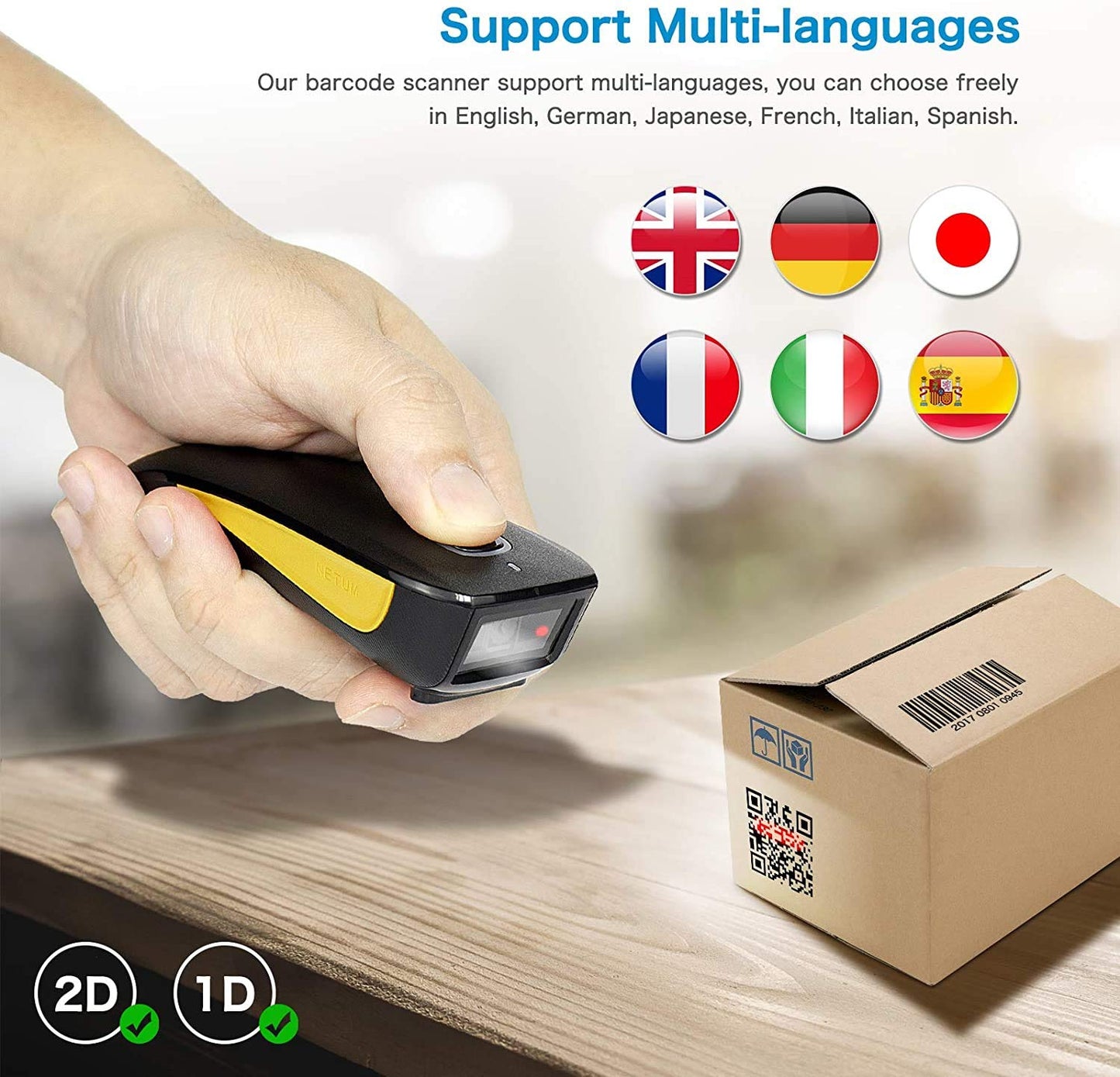 NETUM C750 Wireless Barcode Scanner Bluetooth Kompatibel Kleine Tasche USB 1D 2D QR Code Scanner für Inventar