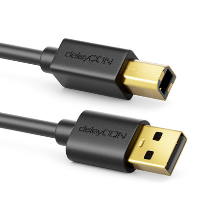 deleyCON 5m USB 2.0 Datenkabel Druckerkabel Scannerkabel - USB A-Stecker zu USB B-Stecker für Drucker Scanner Printer - Schwarz