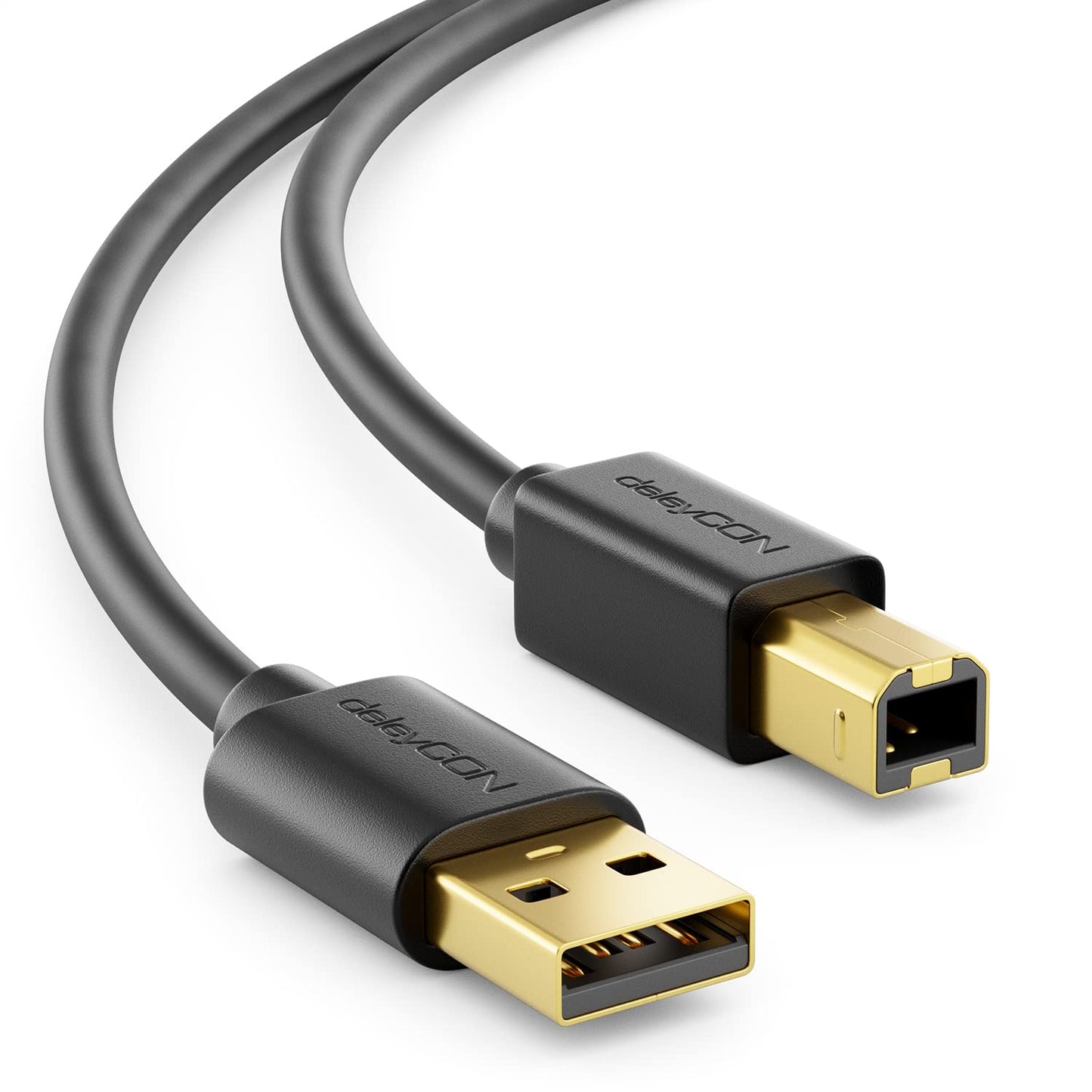 deleyCON 5m USB 2.0 Datenkabel Druckerkabel Scannerkabel - USB A-Stecker zu USB B-Stecker für Drucker Scanner Printer - Schwarz